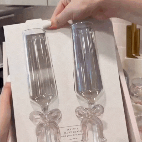 Pink Bow Glass Flutes
